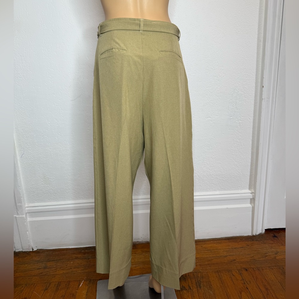 Albion Fit Bow Belt Tie Waist Cropped Wide Leg Pants Size S Heather Khaki - Picture 2 of 11